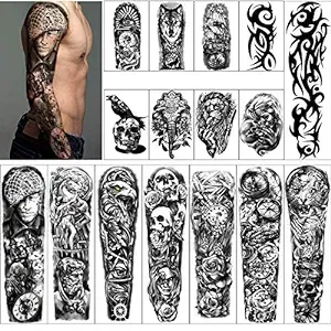 Yazhiji 18 Sheets Full Arm Waterproof Temporary Tattoos and Half Arm Shoulder Tattoo Extra Large Lasting Tattoo Stickers for Girls and Women (22.83 X7.1 )