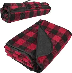 Tirrinia Outdoors Waterproof Camping Blanket,Sherpa Fleece Warm Windproof Soccer Stadium Blanket for Car Football Beach Concerts,59''X 79'', Red-Black Plaid