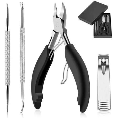 Toenail Clippers for Ingrown toenail or Thick Nails, Heavy Duty Toenail Clippers -Ingrown Toenail Clippers Sharp Stainless Steel Soft Non-Slip handle Black