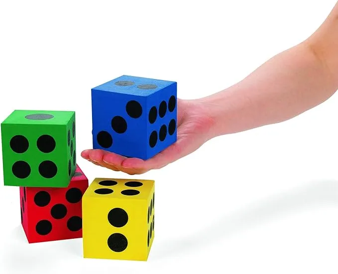 Fun Express Foam Jumbo Playing Dice Assorted Primary Colors, Outdoor/Indoor Games, Classroom Supplies