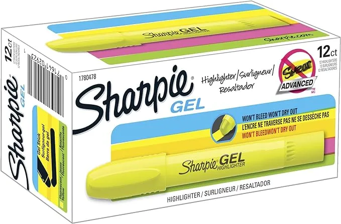 SHARPIE 1780478 Accent Gel Highlighter, Fluorescent Yellow, 12-Pack