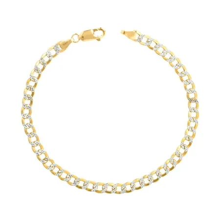 Nuragold 10k Yellow Gold 4.5mm Cuban Chain Curb Link Diamond Cut Pave Two Tone Bracelet Mens Womens Lobster Clasp 7 7.5 8 8.5 9