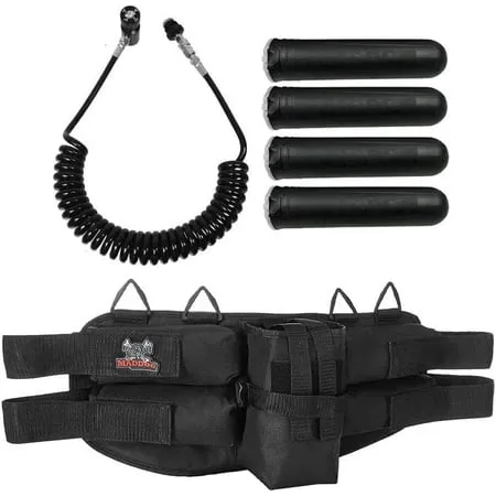 Maddog Paintball Harness with Pods & Quick Disconnect Paintball Tank Remote Coil , Compressed Air (HPA) & CO2 Compatible Quick Disconnect Remote Coil Combo