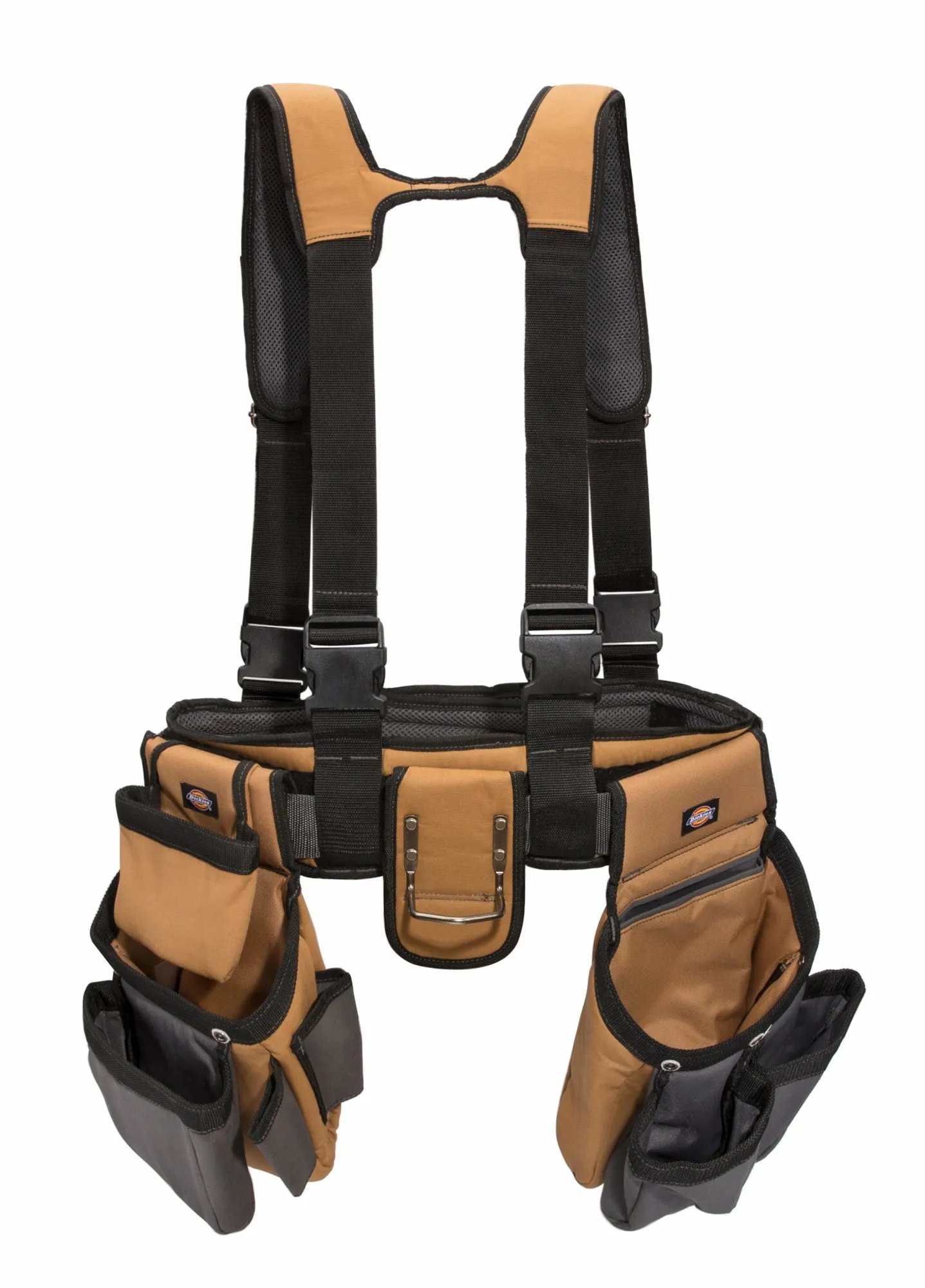 Dickies 4-Piece Carpenter's Rig, Padded Tool Belt Suspenders, Cooling Mesh, Tool Belt, Steel Buckle, Grey/Tan, 3.8 lb