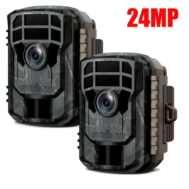 CAMPARK 2 Pack Trail Camera 24MP 1080P Hunting Deer Game Camera with Infrared Night Vision Waterproof 120° Angle-Wide 2.0 LCD Trail Cam for Wildlife Monitoring