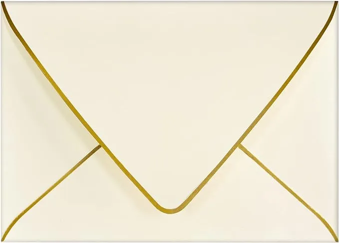 A7 White Envelopes 5 x 7 With Gold Border,- 50 Pack,For 5x7 Cards| Quick Self Seal| Perfect for Weddings, Invitations, Photos, Graduation, Baby Shower| 250GSM Luxury paper|5.25 x 7.25 Inches (White))