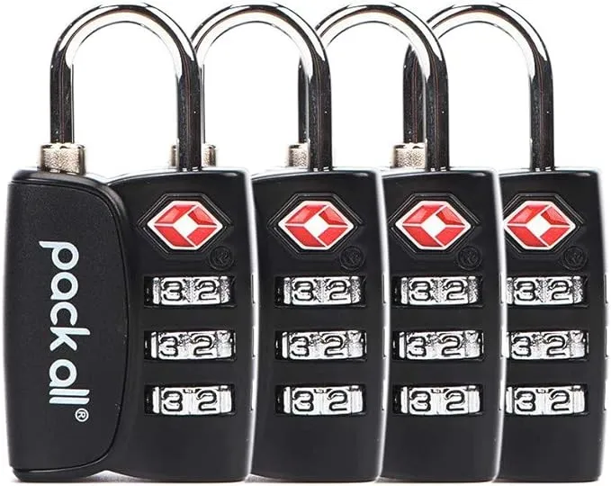 pack all TSA Approved Luggage Lock, Inspection Indicator, Alloy Body, 3 Digit Combination Padlocks, Travel Lock for Suitcases & Bag, Travel Accessories