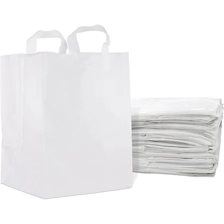 12x16x10" Thick White Plastic Shopping Bags, Take Out Bags, Gift Bags ...