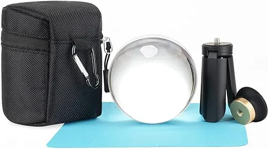 Besnfoto Crystal Ball Photography K9 Clear Lens Ball Sphere with Mini Tripod Base Stand Decorative Glass Props Ball with Padded Shockproof