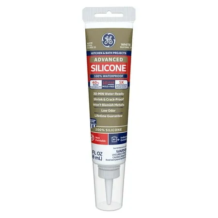 GE Sealants & Adhesives 281 Advanced Silicone 2 Kitchen & Bath Sealant, 2.8oz, White 