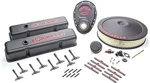 Proform 141-758 Black Crinkle Engine Dress-Up Kit with Red Chevrolet/Bowtie Logo for Small Block Chevy