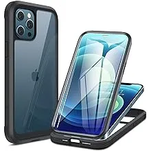 Miracase Magnetic Glass Series for iPhone 12/12 Pro - Full-Body Rugged Protective Case with Built-in 9H Tempered Glass Screen Protector and Camera Lens Protector, Magnetic Clear