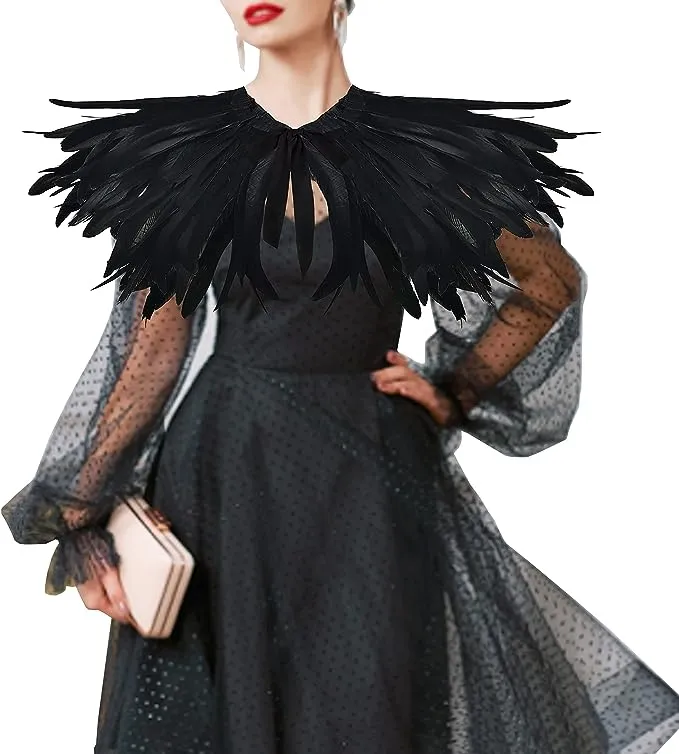  black feather shrug shawl collar gothic Victorian feather shawl Great for 