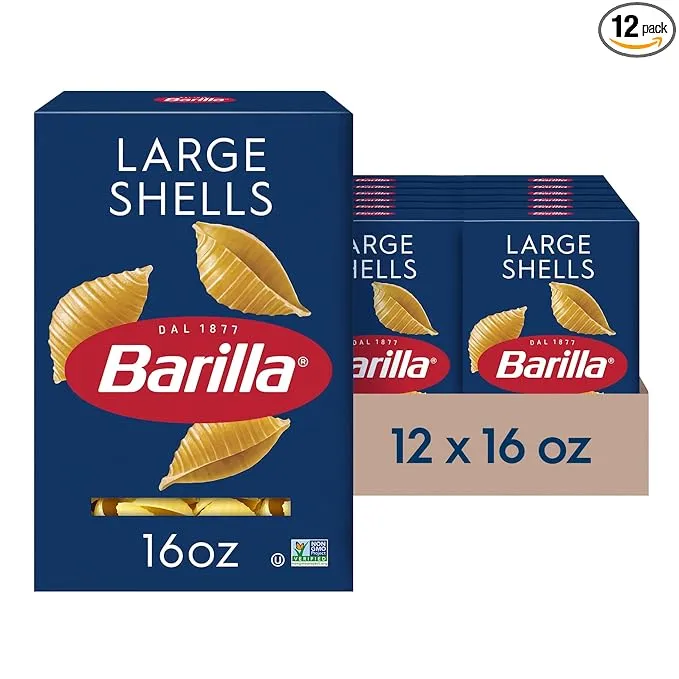 Barilla Large Shells Pasta, 16 oz. Box Pack of 12 - Non-GMO Pasta Made with Durum Wheat Semolina - Kosher Certified Pasta