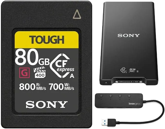 Sony CFexpress Type A 80GB Memory Card with Card Reader and 4 Port USB Hub