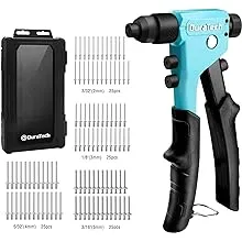 DURATECH 4-in-1 Rivet Gun, Pop Rivet Tool Kit with 100 Rivets - 3/32", 1/8", 5/32", 3/16", Heavy Duty Hand Riveter with 4 Interchangeable Nosepieces for Metal, Plastic, Leather