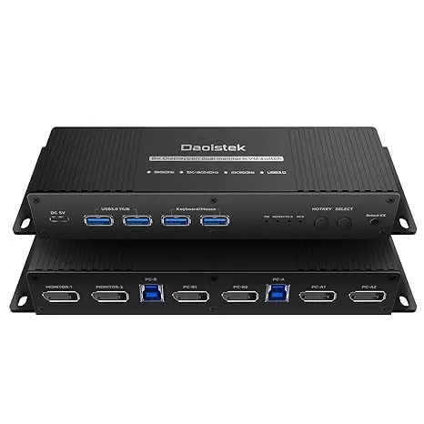 Daoistek KVM Switch Dual Monitor 2 Computers DisplayPort 4K 165Hz Black