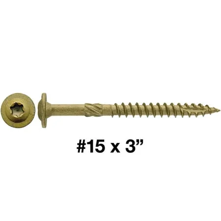 #15 x 3 Construction Lag Screw Exterior Coated Torx/Star Drive Heavy Duty Structural Lag Screw Far Superior to Common Lag Screws - Modified Truss Washer Head - 100 SCREW COUNT