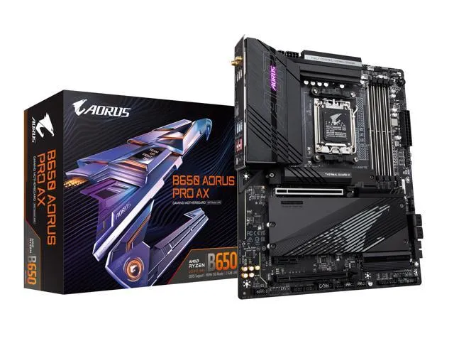 GIGABYTE B650 AORUS PRO AX - Tarjeta madre para juegos compatible con AM5/ LGA 1718/ AMD B650/ ATX/DDR5/Quad M.2/PCIe 5.0/USB 3.2 Gen2X2 Tipo-C/WiFi 6E/Intel 2.5GbE LAN/Q-Flash Plus/EZ-Latch