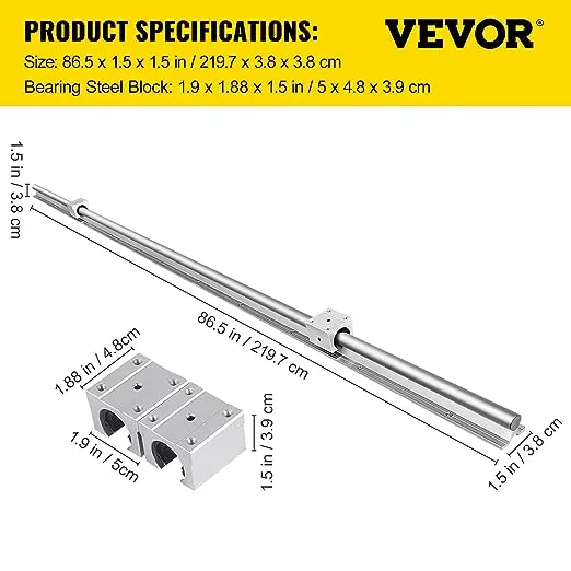 VEVOR Linear Rail, 2 Pcs SBR 20-2200mm, Linear Guideway Rail, and 4 Pcs SBR20UU Square Type Carriage Bearing Blocks, Linear Guide Rails for