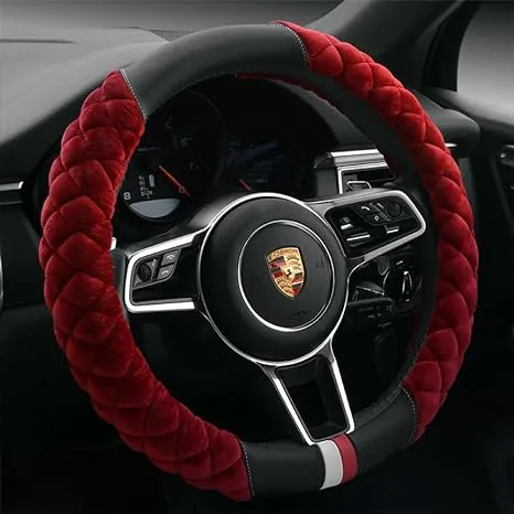 Cxtiy Universal Car Steering Wheel Cover Fluffy Winter Plush Steering Wheel Cover (A-Wine red)