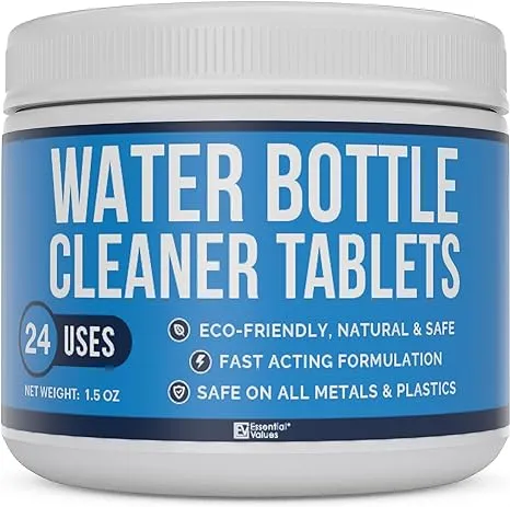 IMPRESA 24 Pack Tablets Water Bottle & Reservoir Cleaning Tabs, Quickly Removes Stubborn Stains & Odors - for Hydration Backpack Bladders & Water Bottles - Cleaning Kit for stainless steel & plastic