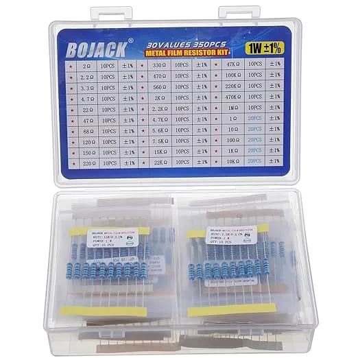 BOJACK 630 Pcs 17 Values Resistor Kit 0 Ohm-1M Ohm with 1% 1/4W Metal Film Resistors Assortment Kit