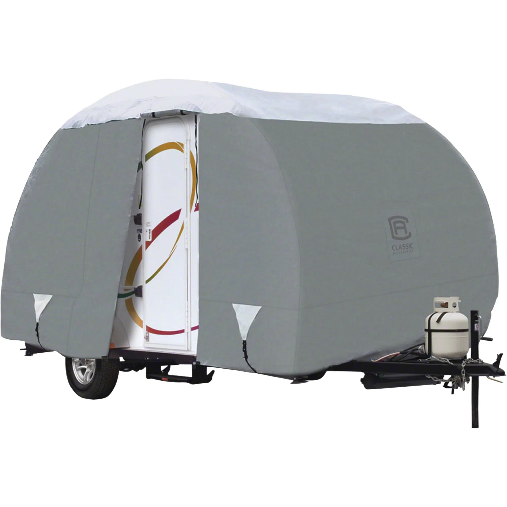 Classic Accessories Overdrive PolyPRO 3 Deluxe R-Pod Travel Trailer Cover — Gray and White, Fits R-Pod Travel Trailers Up To 20ft.L, Model 80-200-