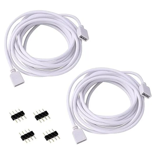 RGBZONE 2 Pack 5M 16.4ft Extension Cable Connect Female Plug to SMD 5050 RGB LED Strip Light with Free 4pcs 4pin Connectors