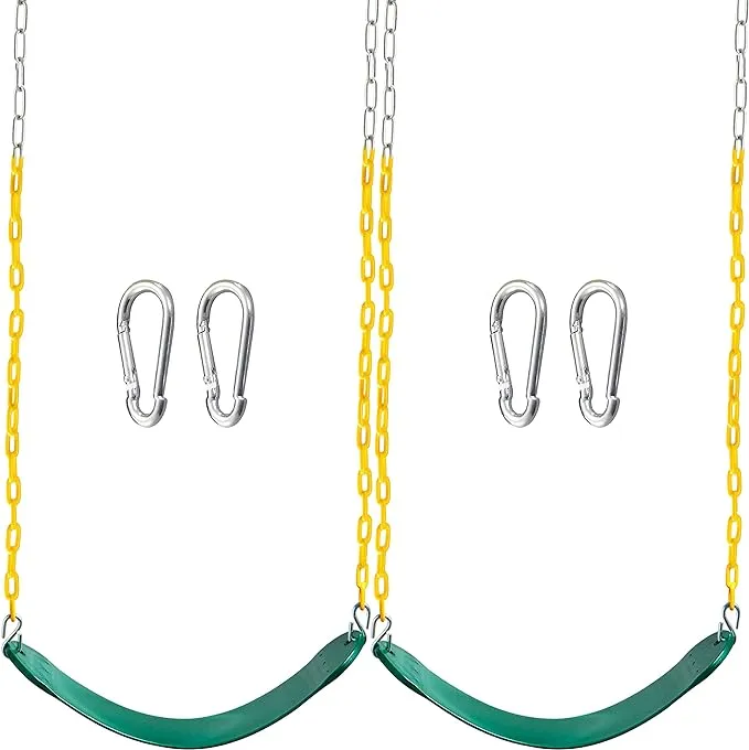 TURFEE 2 Pack Green Swing SEATS Heavy Duty with 66" Chain Accessories Replacement with Snap Hooks for Kids Outdoor Play Playground, Trees, Swing Set