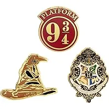 Harry Potter Enamel Pins, Set of 3 - Sorting Hat, Hogwarts Crest, Platform 9 3/4 - Metal Pin Buttons - Collectible Accessory Gift for Harry Potter