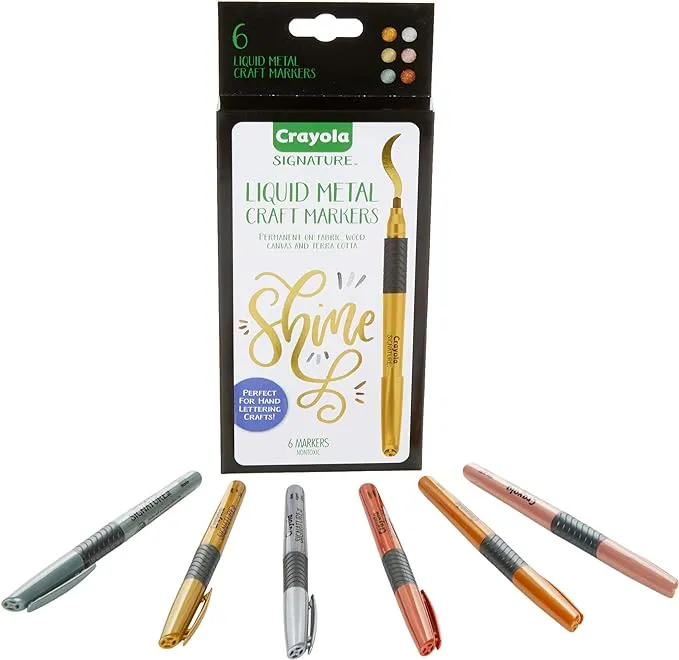 Crayola Metallic Permanent Markers, Fine Point, Assorted Colors, Mothers Day Decorations, 6 Count