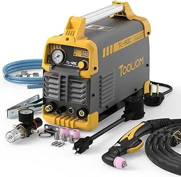 TOOLIOM 50A Non-Touch Pilot ARC Air Plasma Cutter Dual Voltage 110V/220V Metal Cutting Machine with Post/Flow Gas and 2T/4T, 1/2" Clean Cut