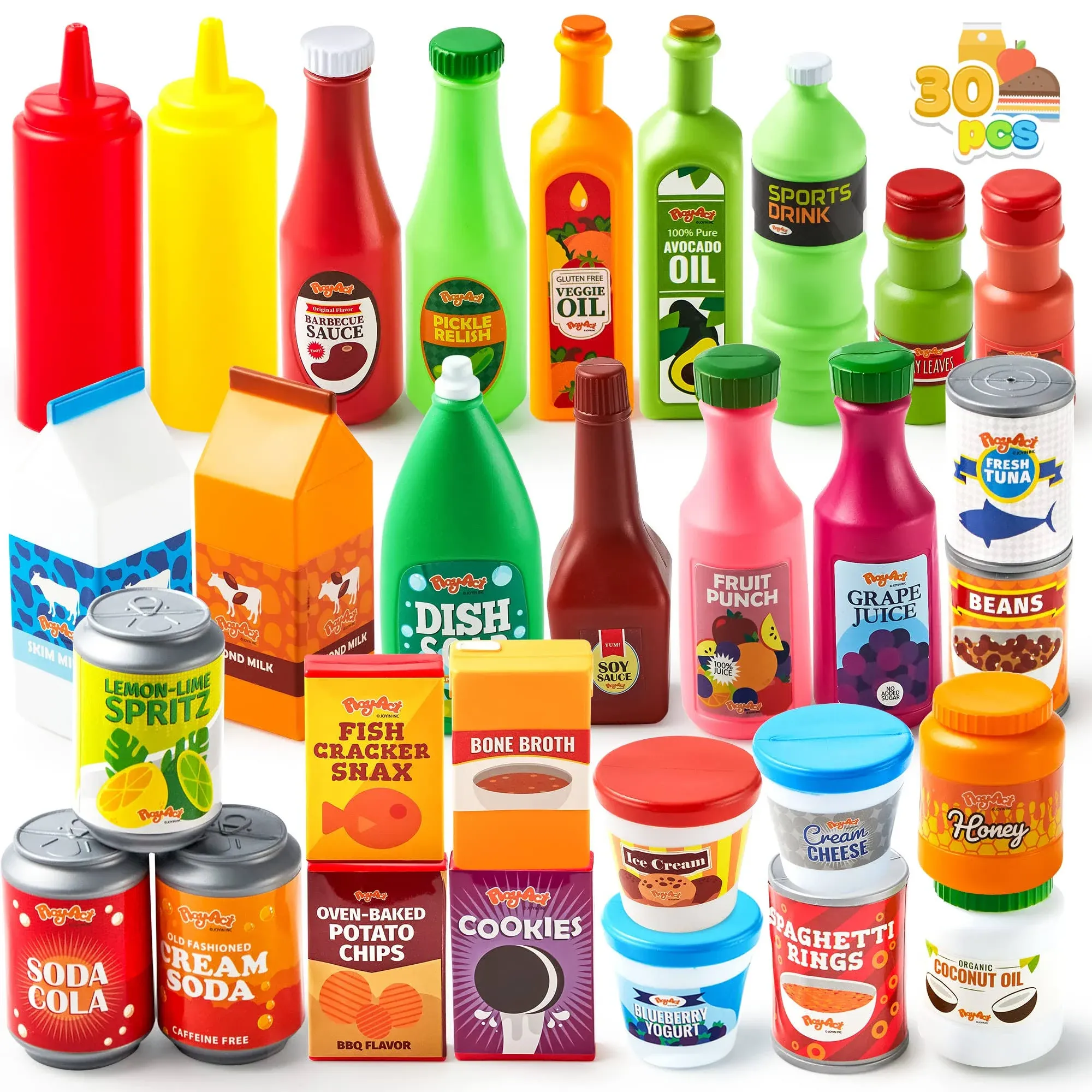 JOYIN 30Pcs Play Food Grocery Cans, Pretend Play Kitchen Accessories, Kids Gifts & Indoor Toys