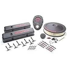 Proform 141-758 Black Crinkle Engine Dress-Up Kit with Red Chevrolet/Bowtie Logo for Small Block Chevy