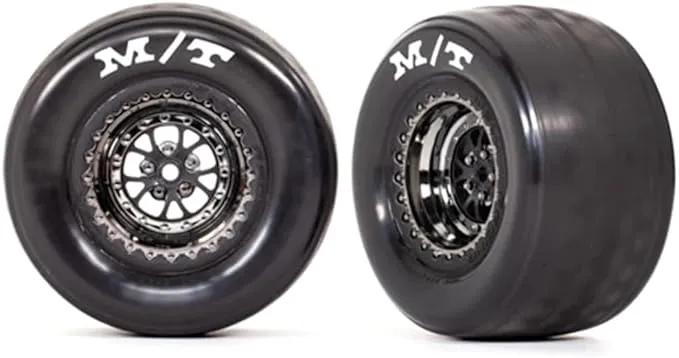 Traxxas 9475X Tires & Wheels, Assembled, glued (Weld Black Chrome Wheels, Tires, Foam Inserts) (Rear) (2)