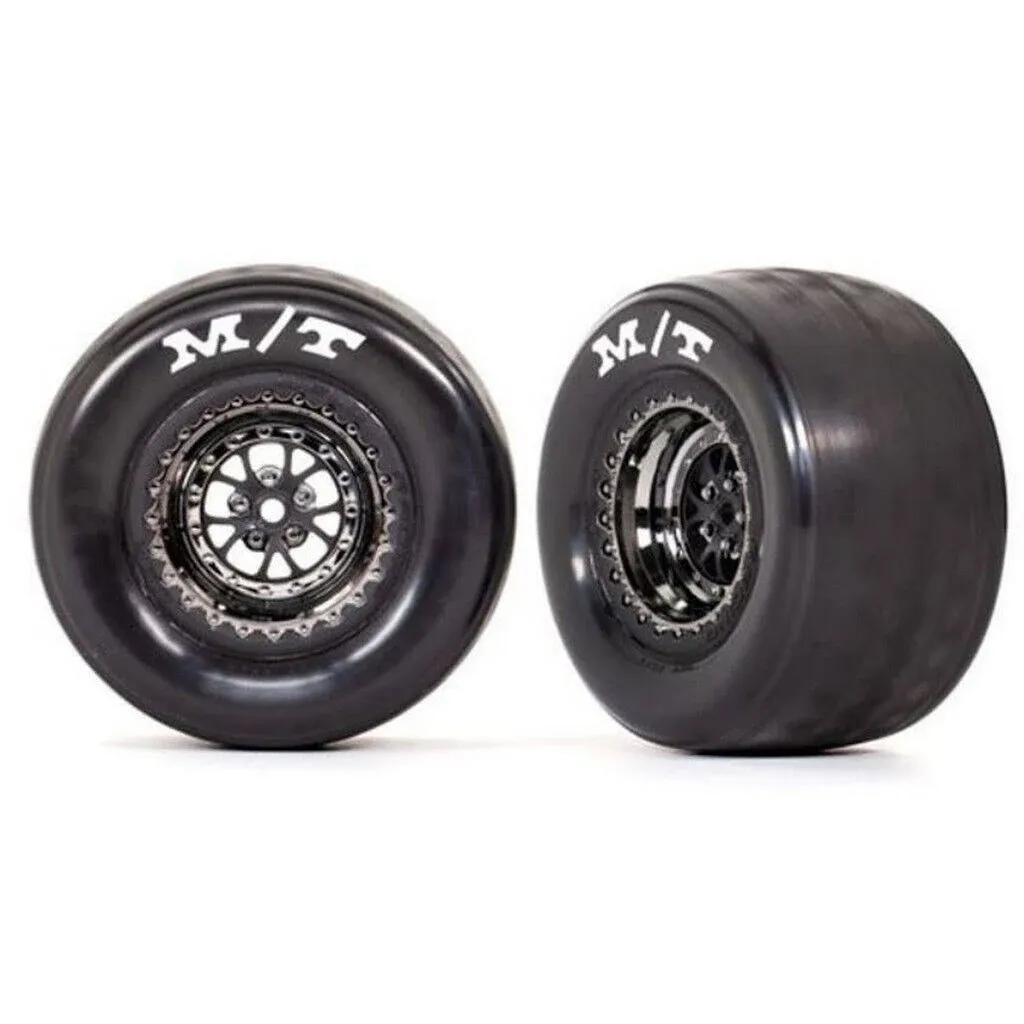 Traxxas Rear Weld Black Chrome Wheels on MT Tires for Drag Slash (9475X)