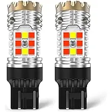 LASFIT T3 7443 7444 Switchback LED Bulb Front Turn Signal CANBUS Error Free White Amber NEW 500% Brighter 7444NA W21W DRL Parking Light Built In Resistor Anti Hyper Flash, Standard Socket (2pcs)