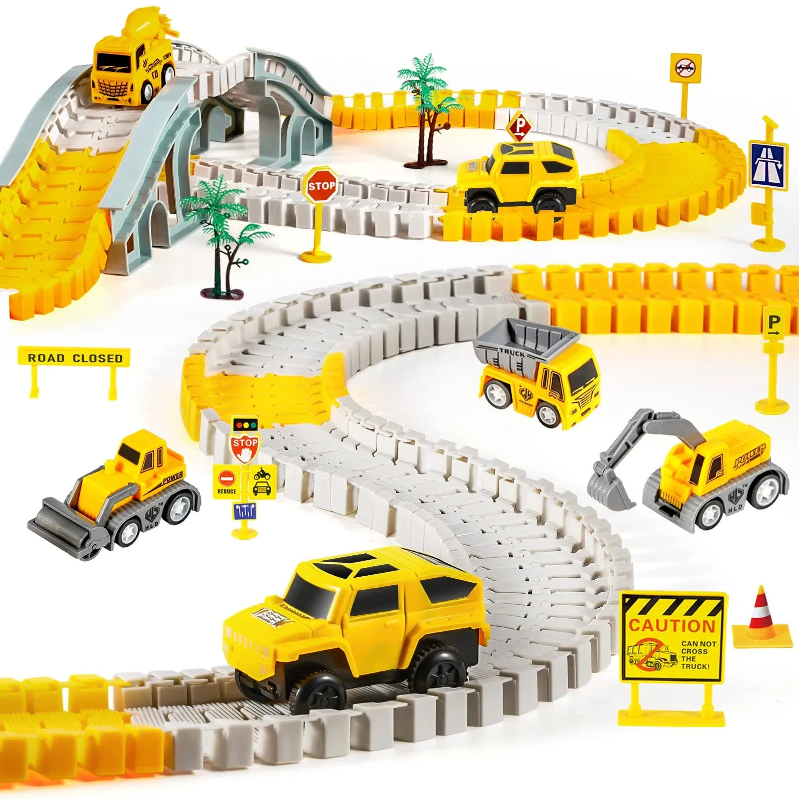 Kizplays 260PCS Construction Race Tracks for Kids Toys 2 Electric Cars 4 Cons...