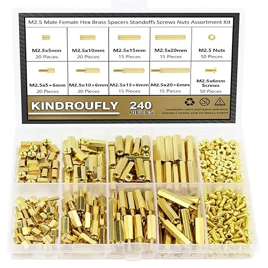 240 Pieces M2.5 Male Female Hex Brass Standoffs Spacers Screws Nuts Kit, Kindroufly Brass Standoffs Assortment Kit for PCB Motherboard