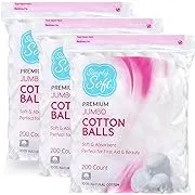 Simply Soft Premium Cotton Balls, 100% Pure Cotton, Absorbent, 200 Count (Pack of 3)