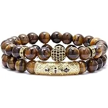 BOMAIL 8mm Tiger Eye Stone Beads Bracelet Elastic Natural Stone Yoga Bracelet  