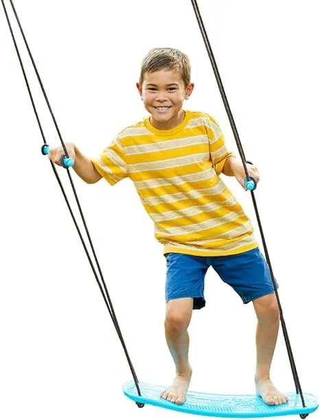 Swurfer Kick Stand Up Outdoor Surfing Tree Swing for Kids Up to 150 Lbs - Hang from Up to 10 Feet High - Includes 24" SwingBoard, UV Resistant Rope, & Handles, BlueSwurfer Kick Stand Up Outdoor Surfing Tree Swing…