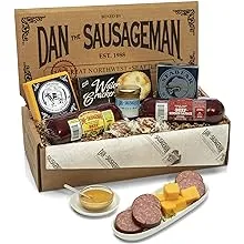 Dan the Sausageman's Gourmet Silver Star Gift Basket with Seabear Salmon, Smoked Summer Sausages Sweet Hot Mustard, Crackers, Charcuterie Host Party Gift