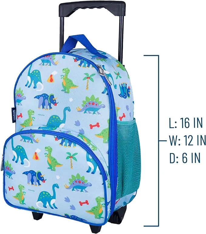 Wildkin Kids Rolling Luggage for Boys and Girls, Carry on Luggage Size is Perfect for School and Overnight Travel, Measures 16 x 12 x 6 Inches (Dinomite Dinosaurs)