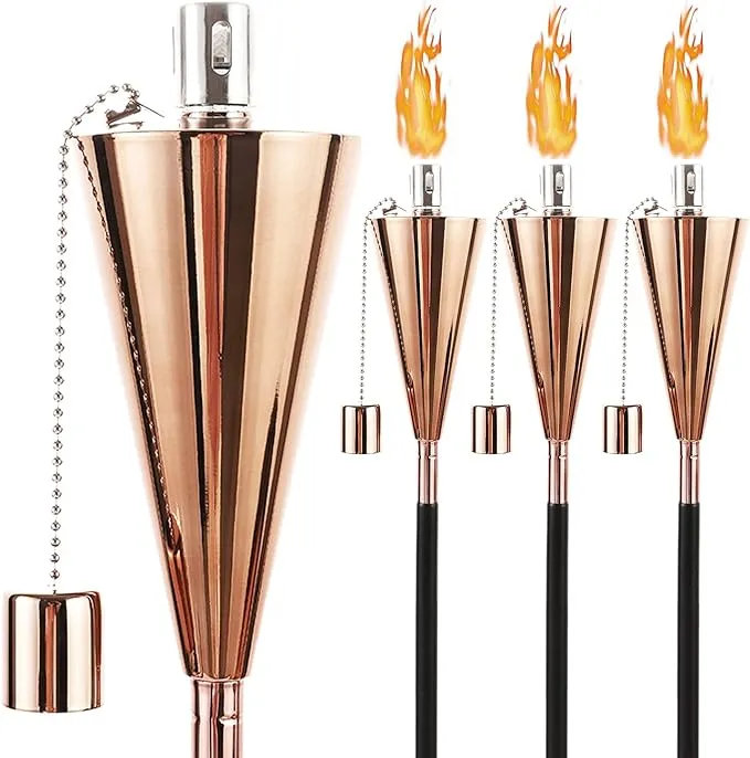 Oil Torch Lamp Torch for Outside/Patio/Garden/Lawn/Backyard - 55 inch - Stainless Steel - Fiber Glass Wick - Set of 4 Pieces-Outdoor Oil Lamp for Citronella Rose GoldenOil Torch Lamp Torch for Outside/Patio/Garden/Lawn/Backyard - 55 inch - Stainless Stee