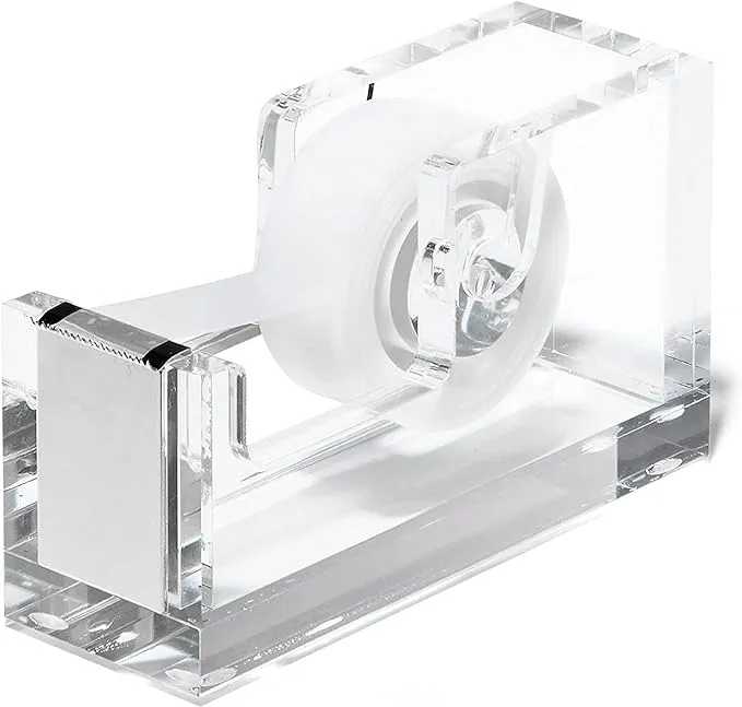 OfficeGoods Modern Acrylic Tape Dispenser - Non-Slip Rubber Holder Bottom- Appealing Design, Perfect for Home, School or Office Desk - Holds Small, Standard, Large Tape Rolls - Silver