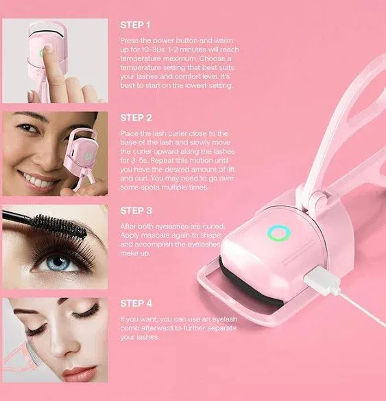 Heated Eyelash Curlers, Heated Eyelash Curler, Eyelash Curlers, Rechargeable Electric Eyelash Curlers, Long-Lasting Heated Lash Curler