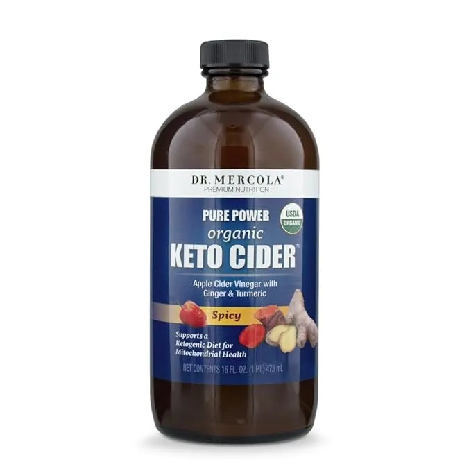 Dr Mercola, Pure Power Organic Keto Cider 16 FL oz (1 PT.), 31 Servings, Spicy, Apple Cider Vinegar with Ginger, Turmeric and Habanero, non GMO, Soy Free, Gluten Free, USDA Organic