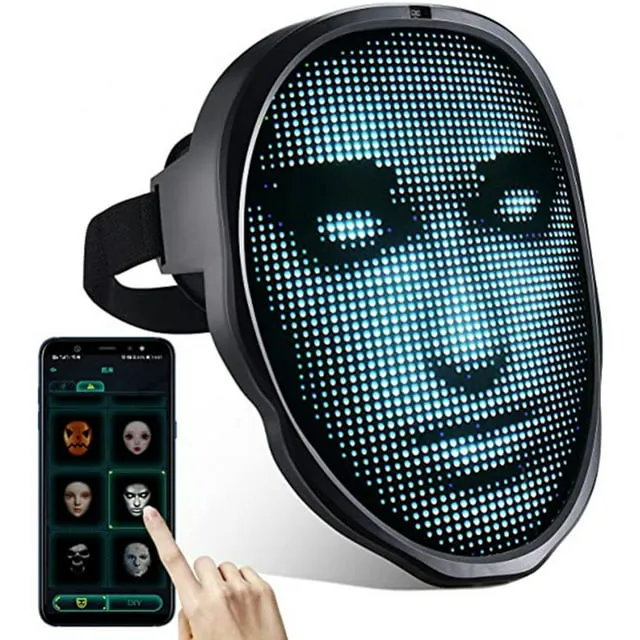 Face Transforming LED Mask Rechargeable Changing Facial Cover with Bluetooth App, Programmable & Customizable Lighting Effect Light Up Mask